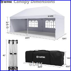 OUTFINE Canopy 10'X20' Pop up Canopy Gazebo Commercial Tent with 4 Removable Sid