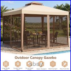 Outdoor 10' x 10' Gazebo Tent Camping Canopy withSteel Frame for Parties Gathering