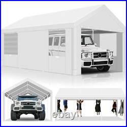 Outdoor 10'x20' Carport with Doors&Sidewalls, Heavy Duty Canopy Garage Shed Tent\