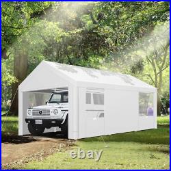 Outdoor 10'x20' Carport with Doors&Sidewalls, Heavy Duty Canopy Garage Shed Tent\