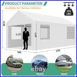 Outdoor 10'x20' Carport with Doors&Sidewalls, Heavy Duty Canopy Garage Shed Tent\