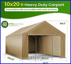 Outdoor 10'x20' Heavy Duty Carport with2 Doors&2 Sidewalls, Canopy Garage Tent Shed