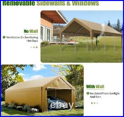 Outdoor 10'x20' Heavy Duty Carport with2 Doors&2 Sidewalls, Canopy Garage Tent Shed