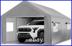 Outdoor 10'x20' Heavy Duty Carport with2 doors&2 Sidewalls, Canopy Garage Shed Tent