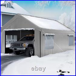 Outdoor 10'x20' Heavy Duty Carport with2 doors&2 Sidewalls, Canopy Garage Shed Tent