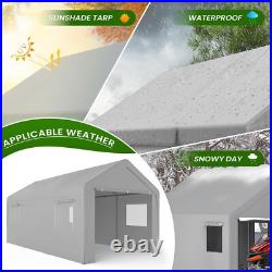 Outdoor 10'x20' Heavy Duty Carport with2 doors&2 Sidewalls, Canopy Garage Shed Tent