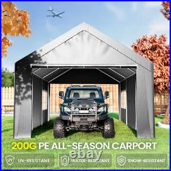 Outdoor 10'x20' Heavy Duty Carport with2 doors&2 Sidewalls, Canopy Garage Shed Tent