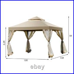 Outdoor 2-Tier 10'x10' Gazebo Canopy Shelter Awning Tent Patio Garden Brown New