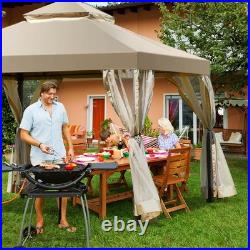 Outdoor 2-Tier 10'x10' Gazebo Canopy Shelter Awning Tent Patio Garden Brown New
