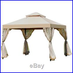 Outdoor 2-Tier 10'x10' Gazebo Canopy Shelter Awning Tent Patio Garden Brown New