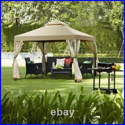 Outdoor 2-Tier 10'x10' Gazebo Canopy Shelter Awning Tent Patio Garden Brown New
