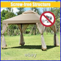 Outdoor 2-Tier 10'x10' Gazebo Canopy Shelter Awning Tent Patio Garden Brown New
