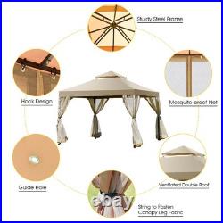 Outdoor 2-Tier 10'x10' Gazebo Canopy Shelter Awning Tent Patio Garden Brown New