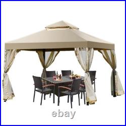 Outdoor 2-Tier 10'x10' Gazebo Canopy Shelter Awning Tent Patio Garden Brown New