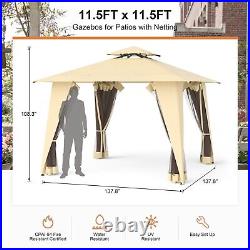 Outdoor 2-Tier Canopy Patio Gazebo 11.5' x 11.5' Party Tent with Mosquito Netting