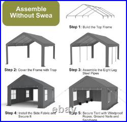Outdoor Grey Carport 10x20 Heavy Duty Canopy Shed Portable Garage Party Tent