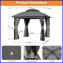 Outdoor Patio Gazebo 10'x10' Netting and Curtain withLED Light & Bluetooth Speaker