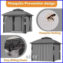 Outdoor Patio Gazebo 10'x10' Netting and Curtain withLED Light & Bluetooth Speaker