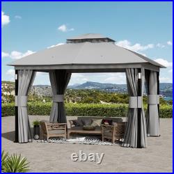 Outdoor Patio Gazebo 10'x12' Netting and Curtain withLED Light & Bluetooth Speaker