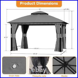 Outdoor Patio Gazebo 10'x12' Netting and Curtain withLED Light & Bluetooth Speaker