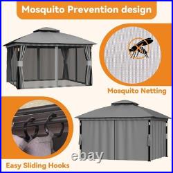 Outdoor Patio Gazebo 10'x12' Netting and Curtain withLED Light & Bluetooth Speaker