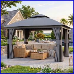 Outdoor Patio Gazebo 11'x13' Netting and Curtain withLED Light & Bluetooth Speaker