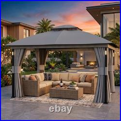 Outdoor Patio Gazebo 11'x13' Netting and Curtain withLED Light & Bluetooth Speaker