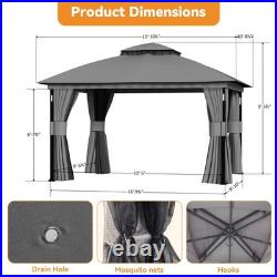 Outdoor Patio Gazebo 11'x13' Netting and Curtain withLED Light & Bluetooth Speaker