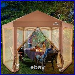 Outdoor Patio Hexagon Gazebo 6.6 x 9.2' Pop Up Canopy Garden Backyard Party Tent