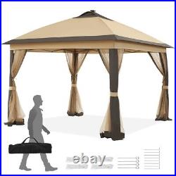 Outdoor Pop Up Canopy Garden Gazebo Tent with Mesh Netting and Solar LED Lights