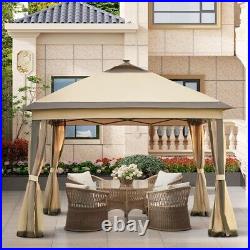 Outdoor Pop Up Canopy Garden Gazebo Tent with Mesh Netting and Solar LED Lights