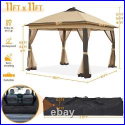 Outdoor Pop Up Canopy Garden Gazebo Tent with Mesh Netting and Solar LED Lights