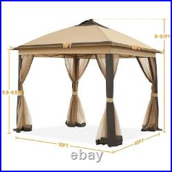 Outdoor Pop Up Canopy Garden Gazebo Tent with Mesh Netting and Solar LED Lights