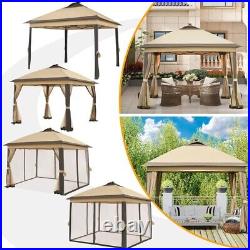 Outdoor Pop Up Canopy Garden Gazebo Tent with Mesh Netting and Solar LED Lights