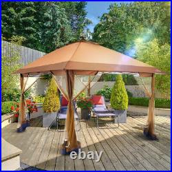 Outdoor Pop Up Gazebo Canopy with Mosquito Netting and Solar LED Light for Party