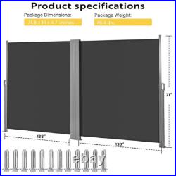 Outdoor Retractable Side Awning 276 x 71 Retractable Patio Screen Waterproof