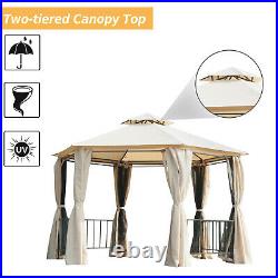 Outdoor Two-Tiered Hexagonal Garden Gazebo Sunshade Canopy Shelter Sturdy Patio