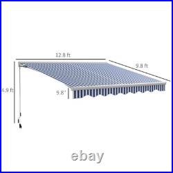 Outsunny 13' x 10' Electric Retractable Awning with LED Lights, Blue/White