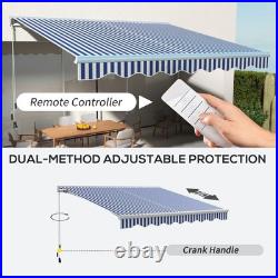 Outsunny 13' x 10' Electric Retractable Awning with LED Lights, Blue/White