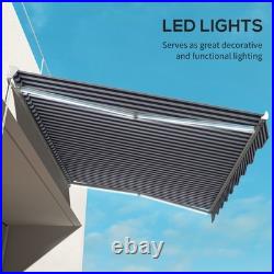 Outsunny 13' x 10' Electric Retractable Awning with LED Lights, Blue/White