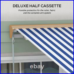 Outsunny 13' x 10' Electric Retractable Awning with LED Lights, Blue/White