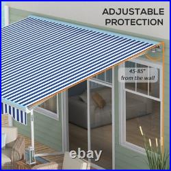 Outsunny 13' x 10' Electric Retractable Awning with LED Lights, Blue/White