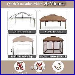 PHI VILLA 10x10 Canopy Double-roof Outdoor Gazebo with Mesh Netting Curtains