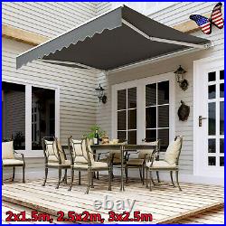 Patio Awning Canopy Manual Retractable Grey Deck Door Outdoor Sun Shade Shelter