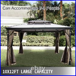 Patio Gazebo Canopy Hardtop with Mosquito Netting 10x12 ft Outdoor Gazebo Canopy