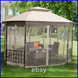 Patiojoy 10' x 12' Patio Gazebo Canopy Shelter Double Top WithNet Sidewalls Beige