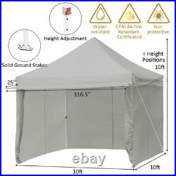 Patiojoy 5 Height Adjust Folding Tent 10x10ft Pop up Gazebowith Awning Grey