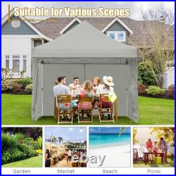 Patiojoy 5 Height Adjust Folding Tent 10x10ft Pop up Gazebowith Awning Grey