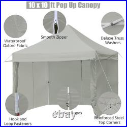Patiojoy 5 Height Adjust Folding Tent 10x10ft Pop up Gazebowith Awning Grey