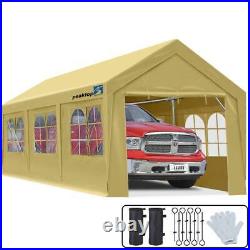 Peaktop Outdoor 10'x20' Carport Heavy Duty Car Shelter Garage Shed Storage Beige